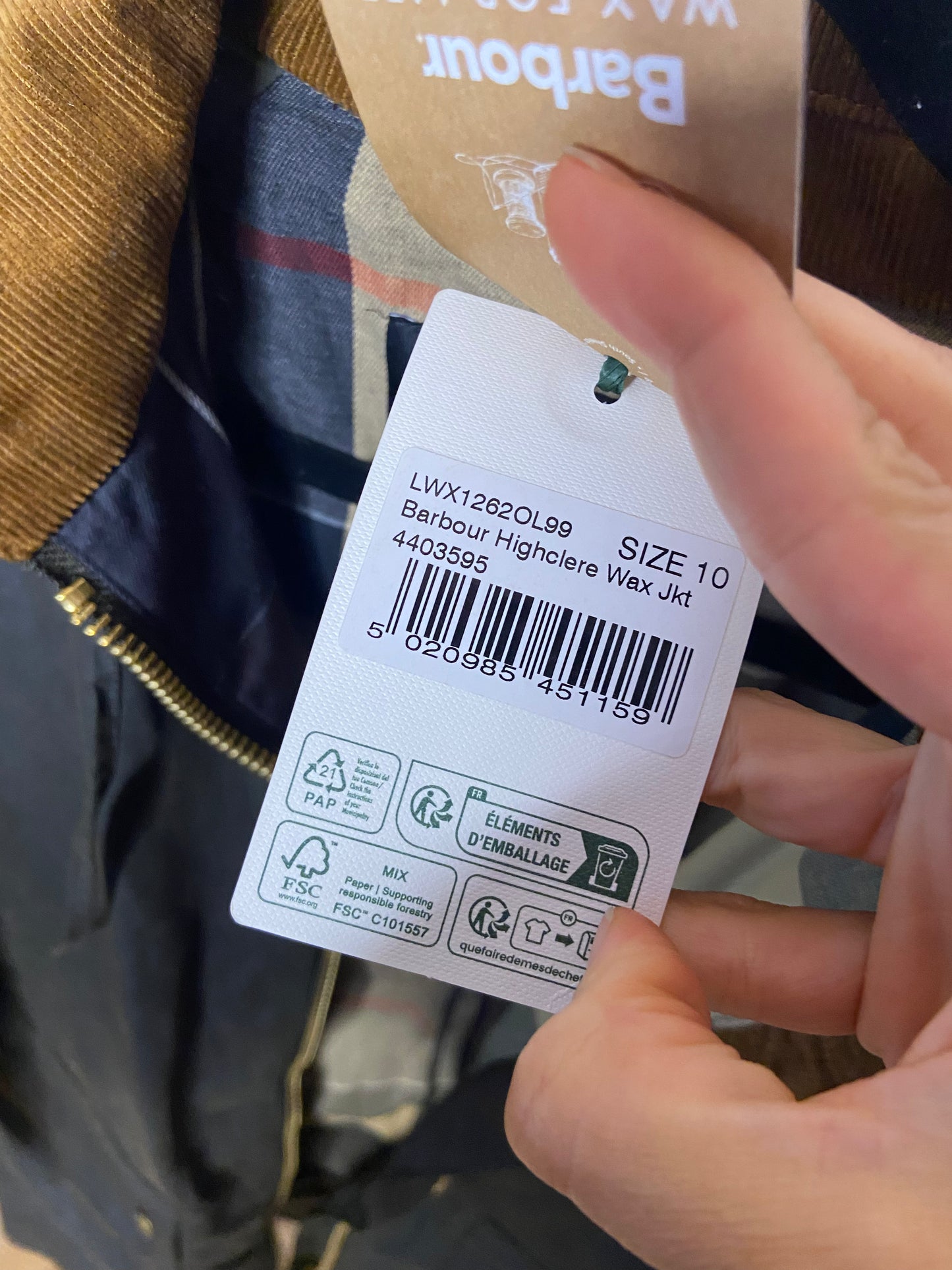 Barbour Olive Highclere Wax Jacket Size 10