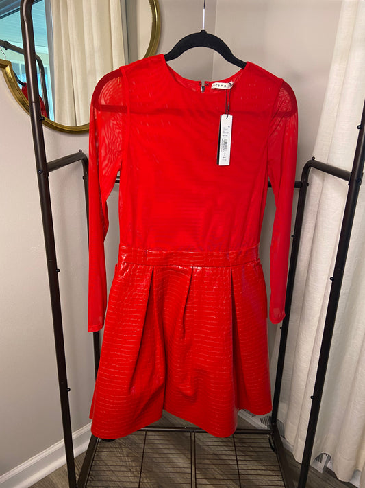 Alice and Olivia Chara Faux Croc Mini Dress Perfect Ruby size 8