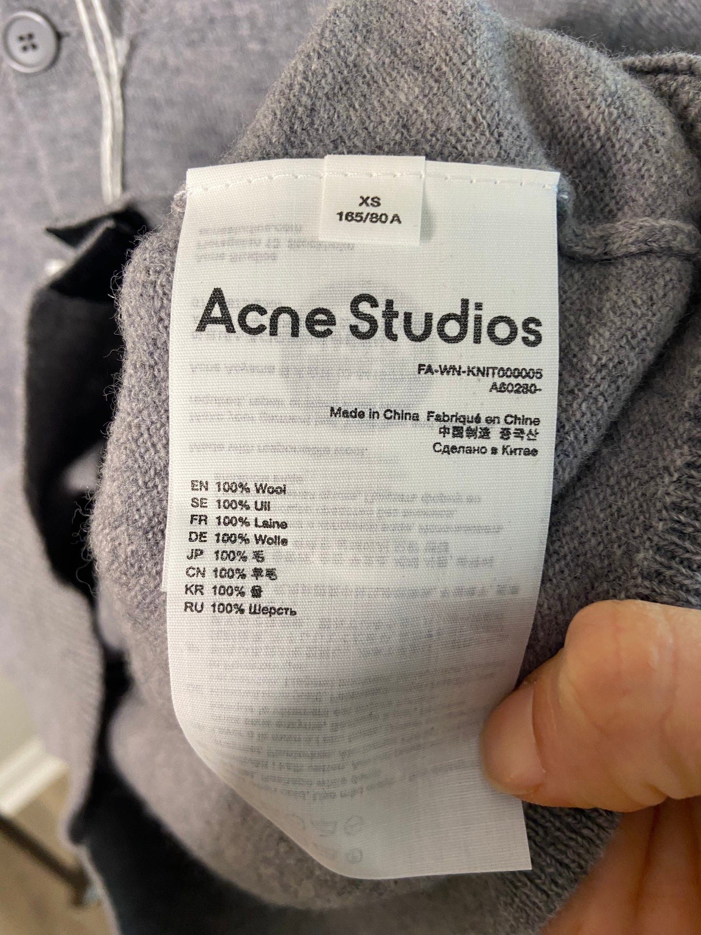 Acne Studios Face Crewneck Wool Cardigan size XS