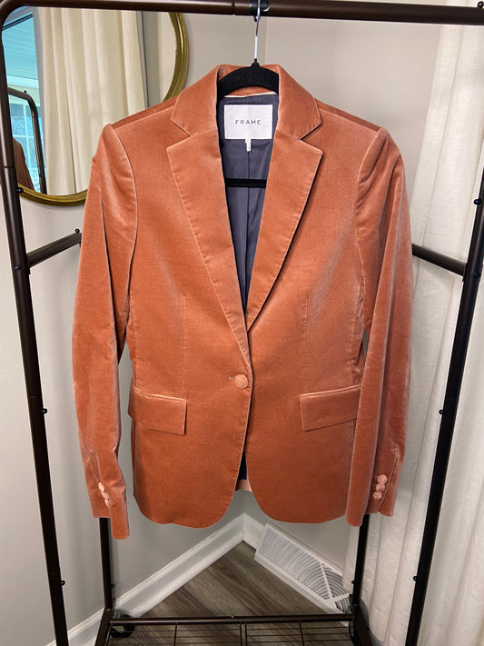 Frame Classic Velvet Single Breasted Blazer In Pastel Pink
