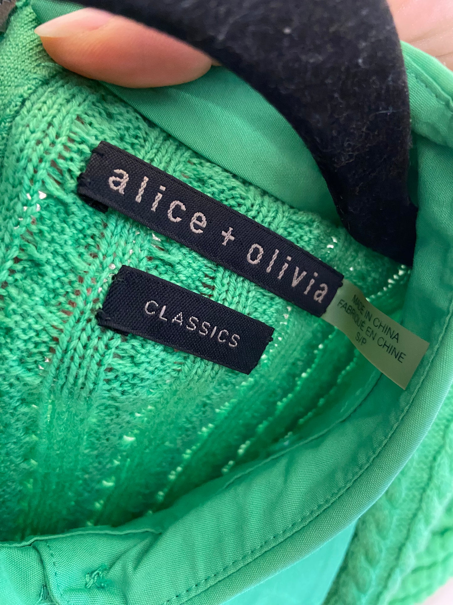Alice and Olivia Chase Garden Green Cable Puff Sleeve Sweater size S