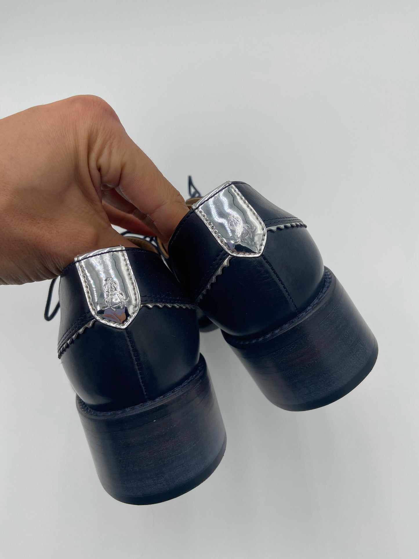 The Office of Angela Scott Ms. Neale Derby Shoes in Slate Blue/Black size 38