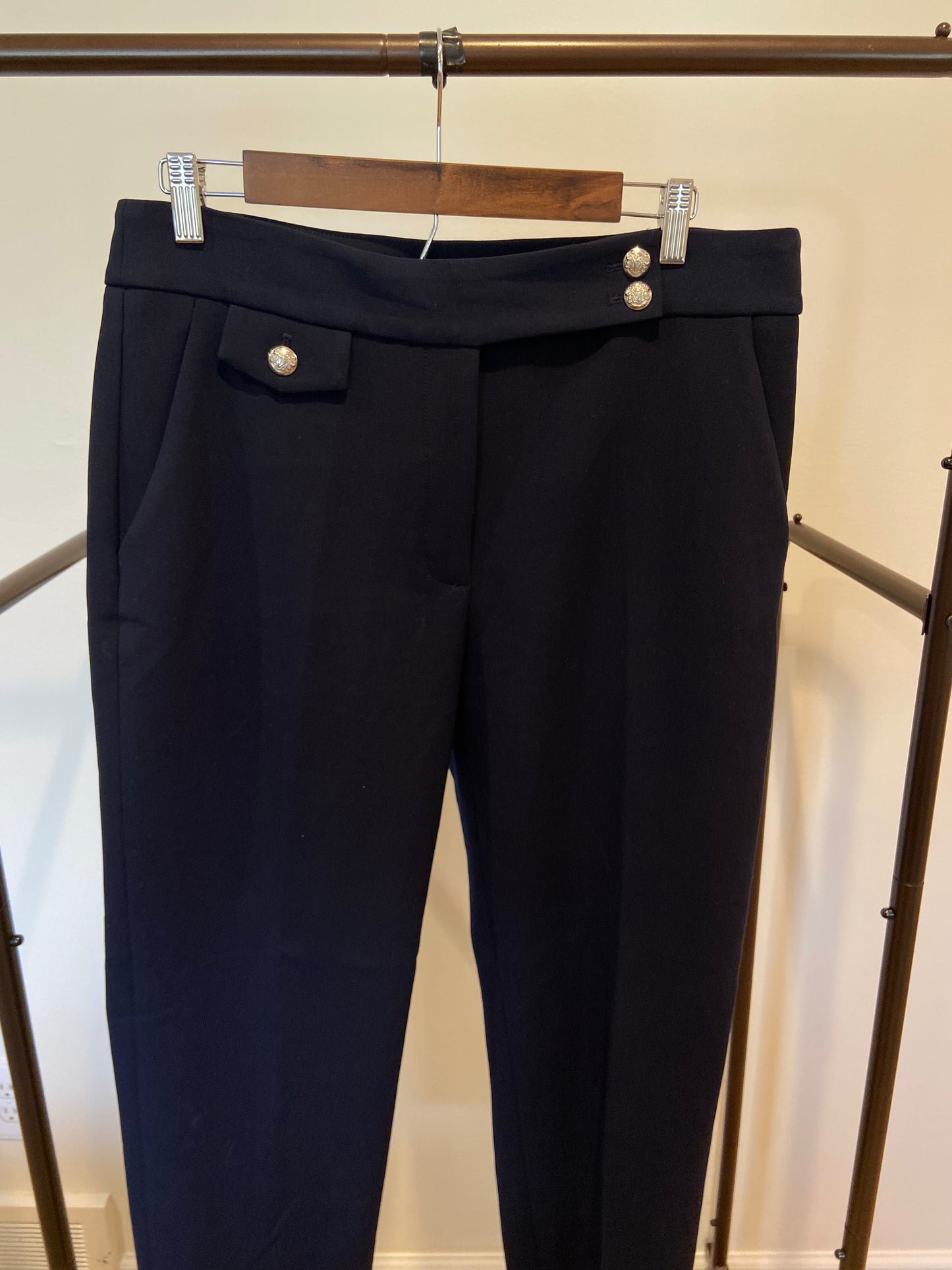 Veronica Beard Renzo Crest Button Pants in Navy Silver Buttons size 12
