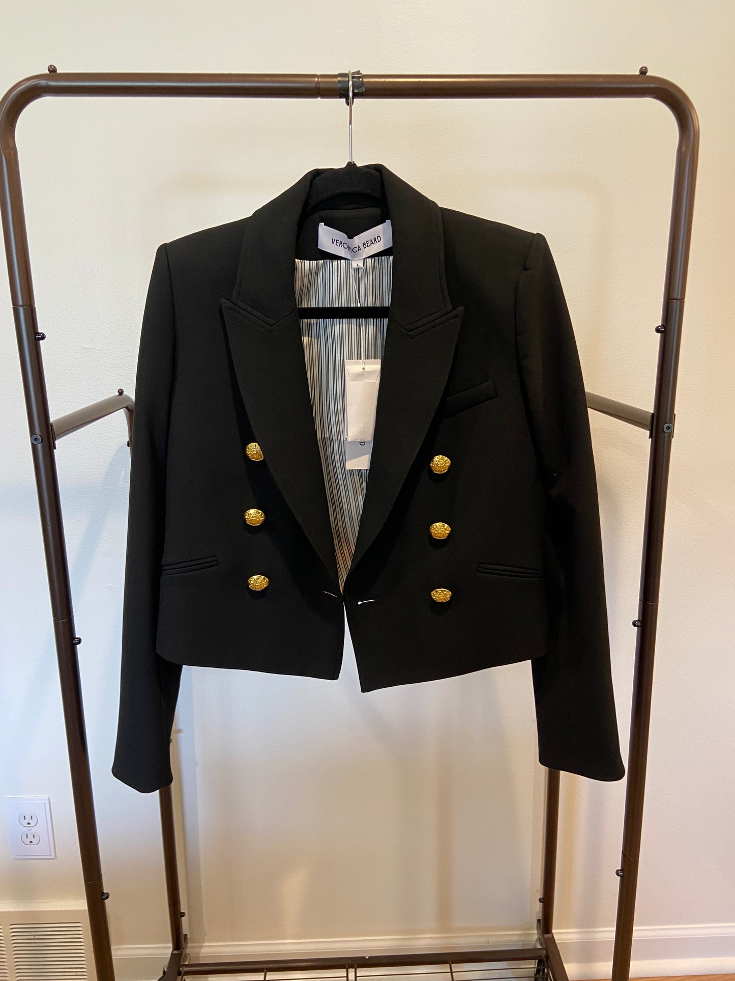 Veronica Beard Nevis Cropped Dickey Jacket Black and Gold size 4