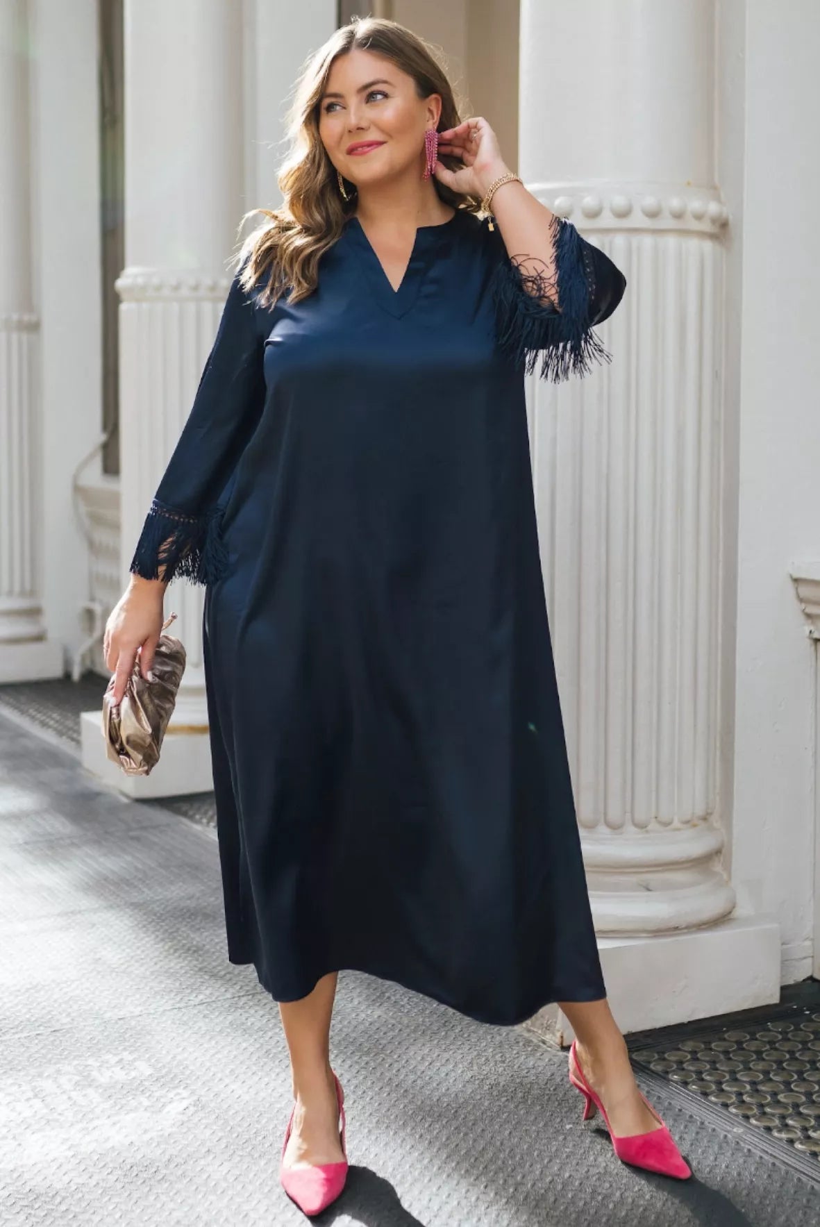 Tuckernuck Satin Navy Blue Fringe Jamie size XS