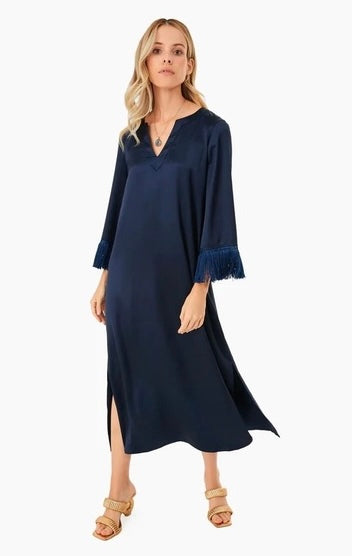 Tuckernuck Satin Navy Blue Fringe Jamie size XS