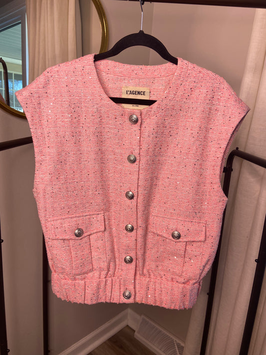 L'Agence Uma Speckled Knit Flap-Pocket Vest size M