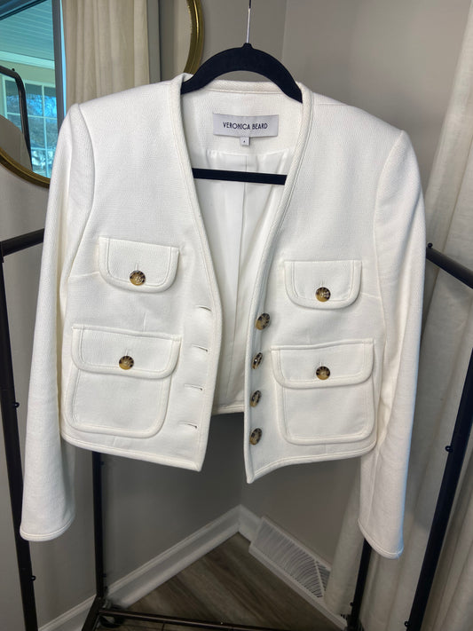 Veronica Beard Isola Stretch Cotton-Blend V-Neck Jacket size 4
