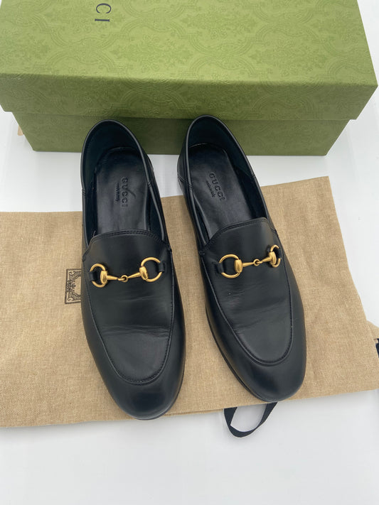 Gucci Jordaan Black Leather Loafers size 37