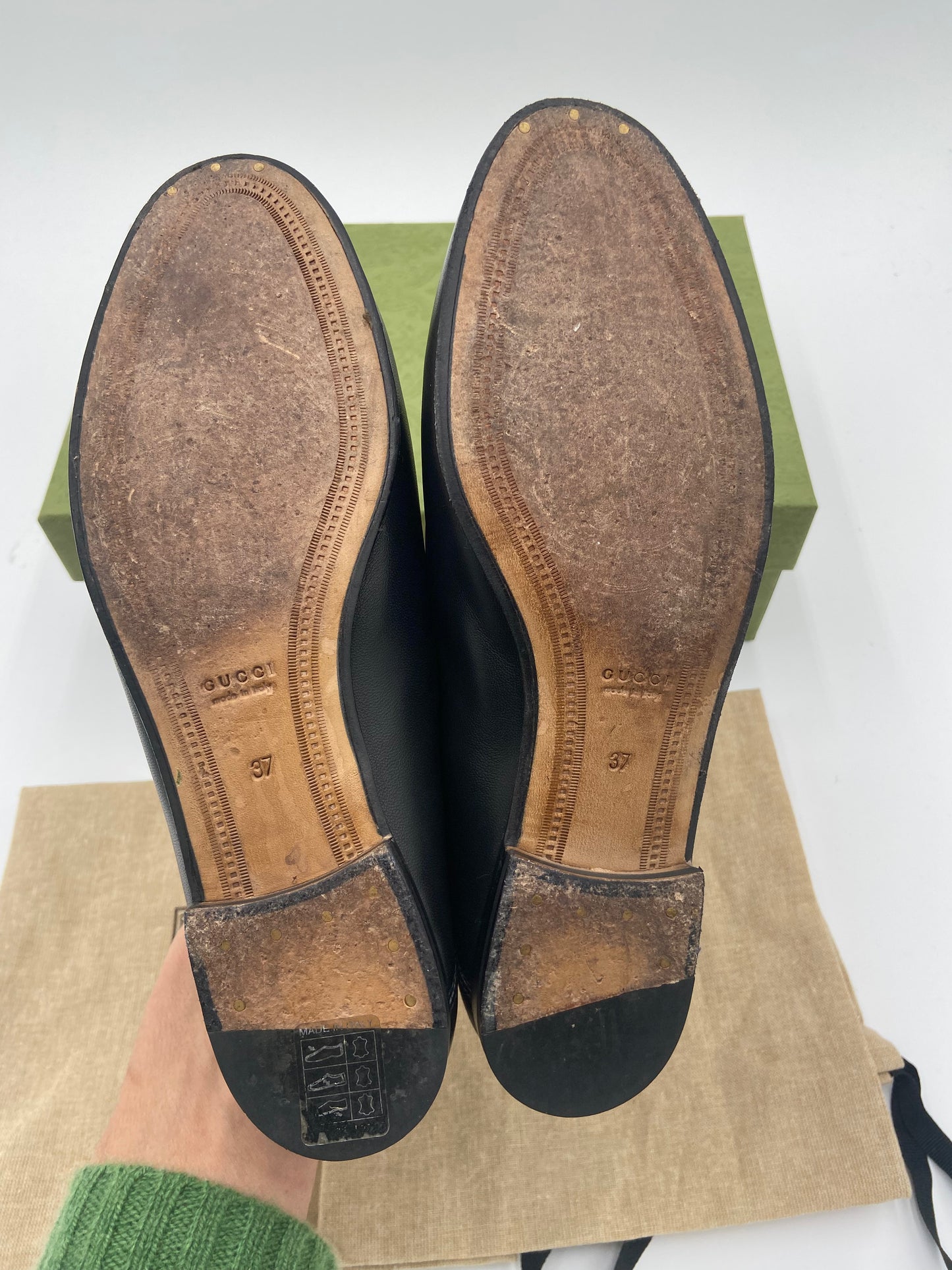 Gucci Jordaan Black Leather Loafers size 37