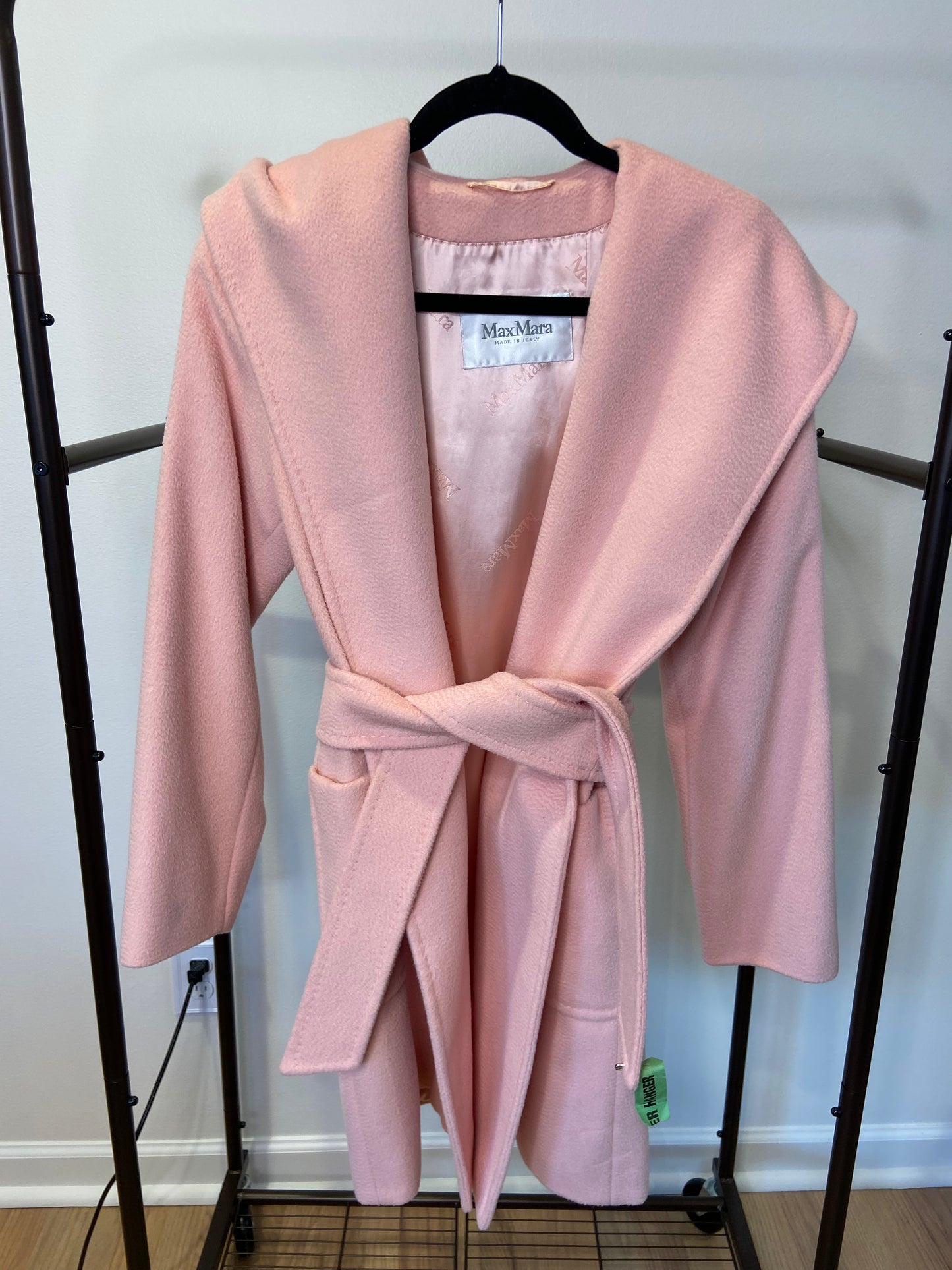 Max Mara Morfeo Hooded Drap Camel Trench Coat In Pink size US 4