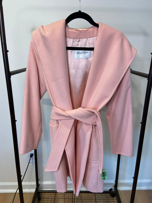 Max Mara Morfeo Hooded Drap Camel Trench Coat In Pink size US 4