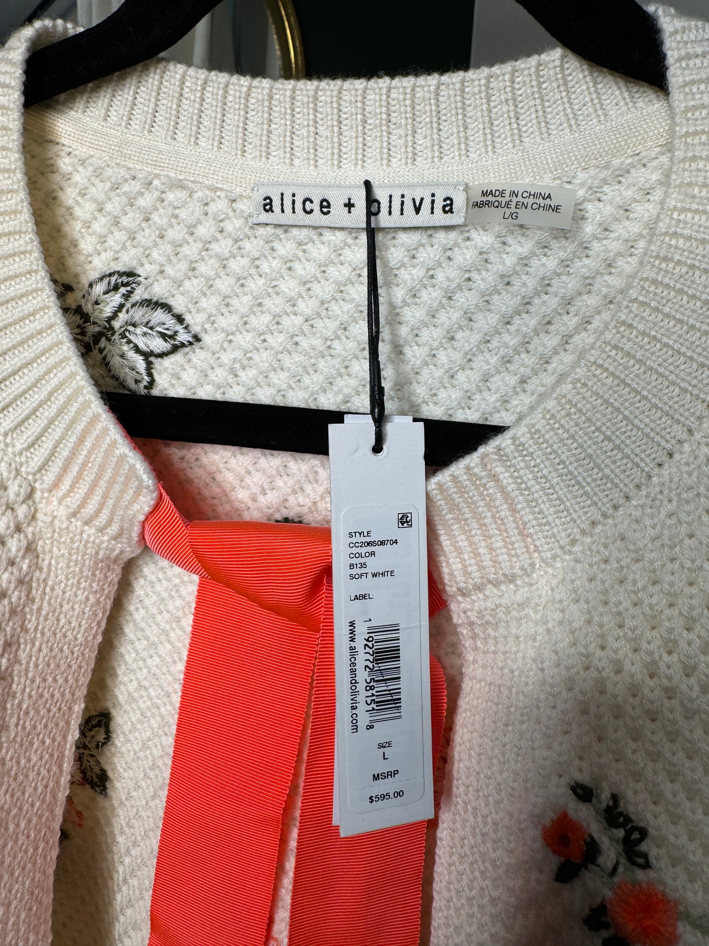 Alice and Olivia Kitty Bow Embroidered Cardigan size L