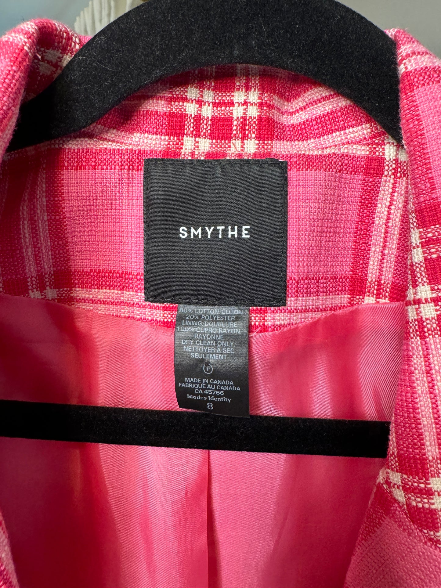 SMYTHE Duchess Pink Plaid Blazer size M