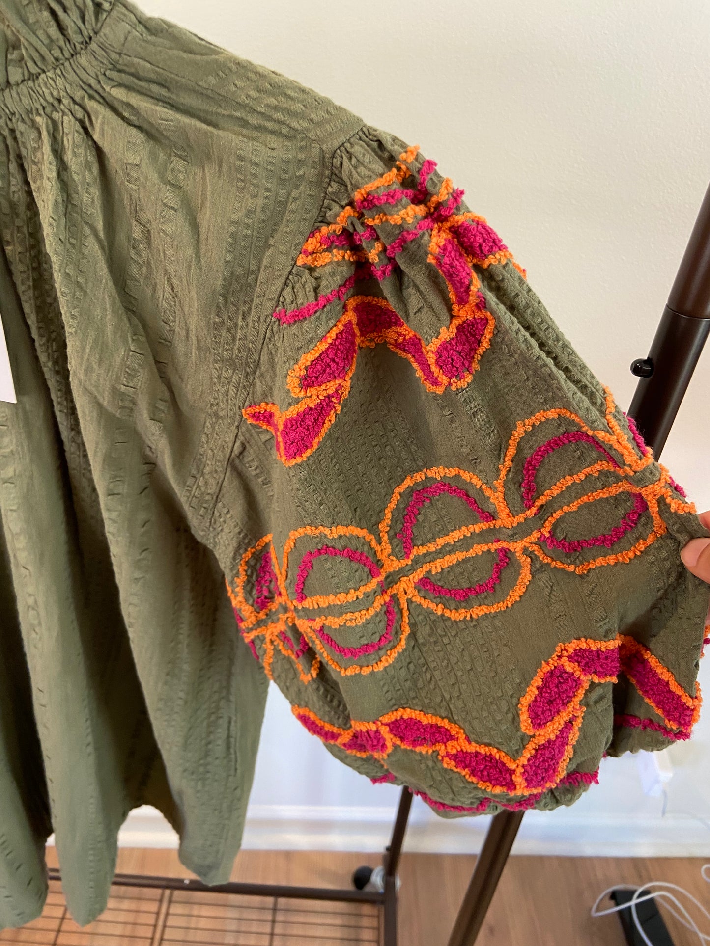 THML Let You Know Olive Green Embroidered Blouse size XS