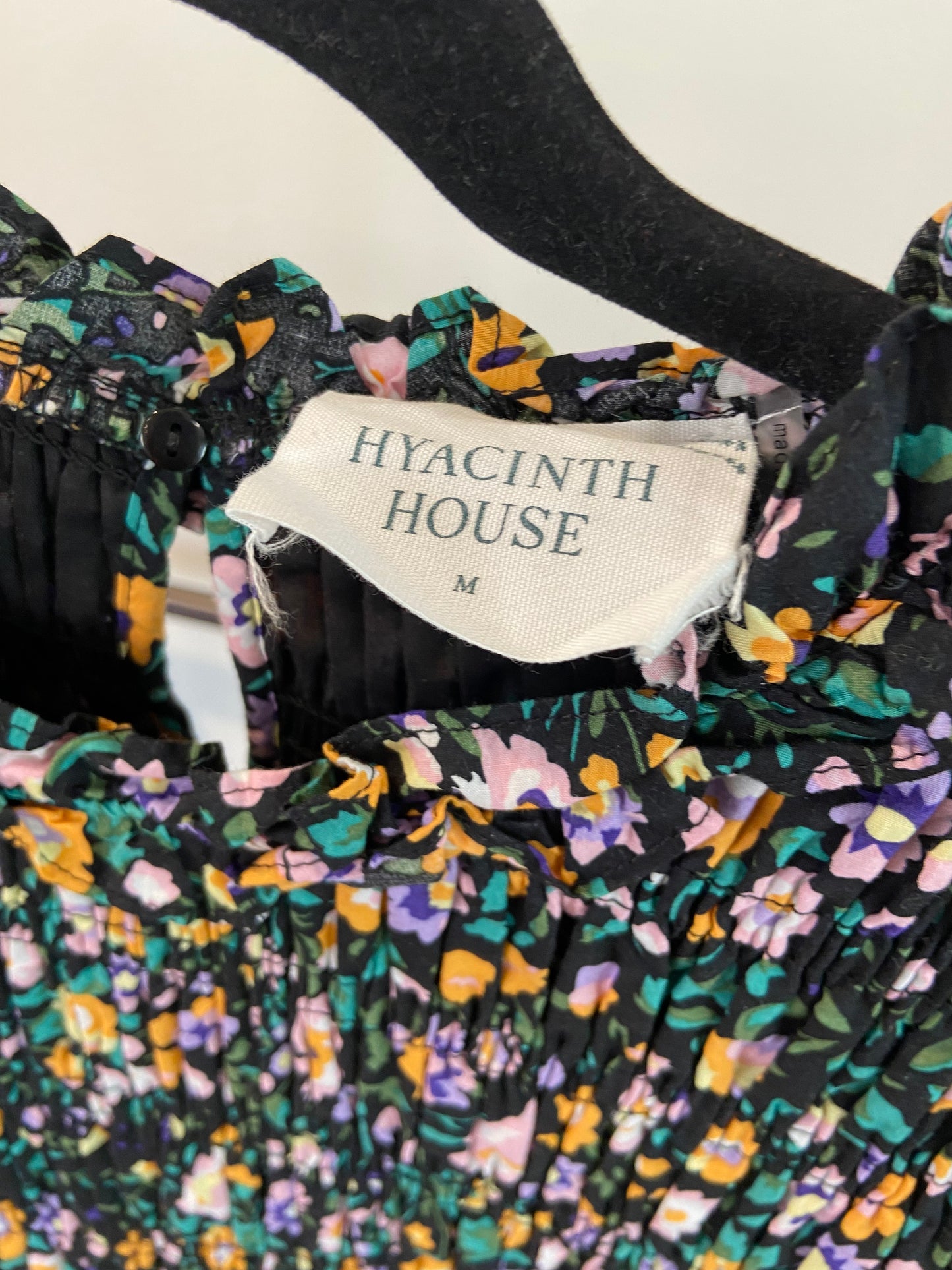 Hyacinth House Black Multi Floral Smocked Samantha Midi Dress size M