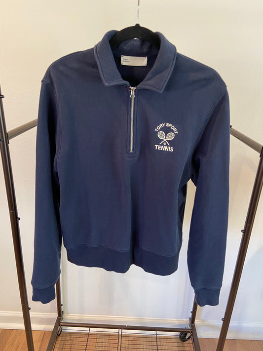 Tory Burch French Terry Tennis Quarter Zip Sweatshirt size S