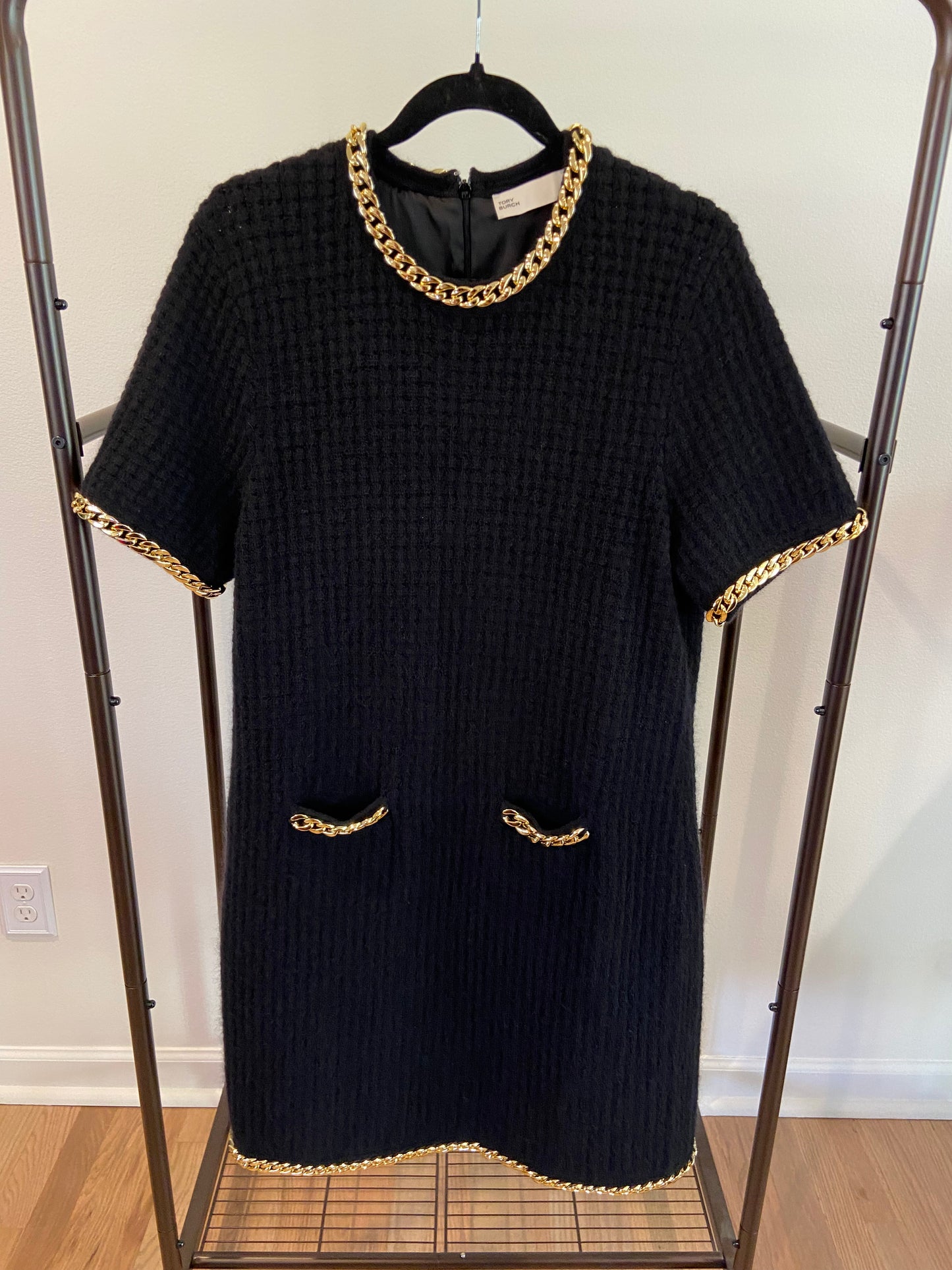 Tory Burch Chain-Detail Waffle-Knit Mini Dress size L