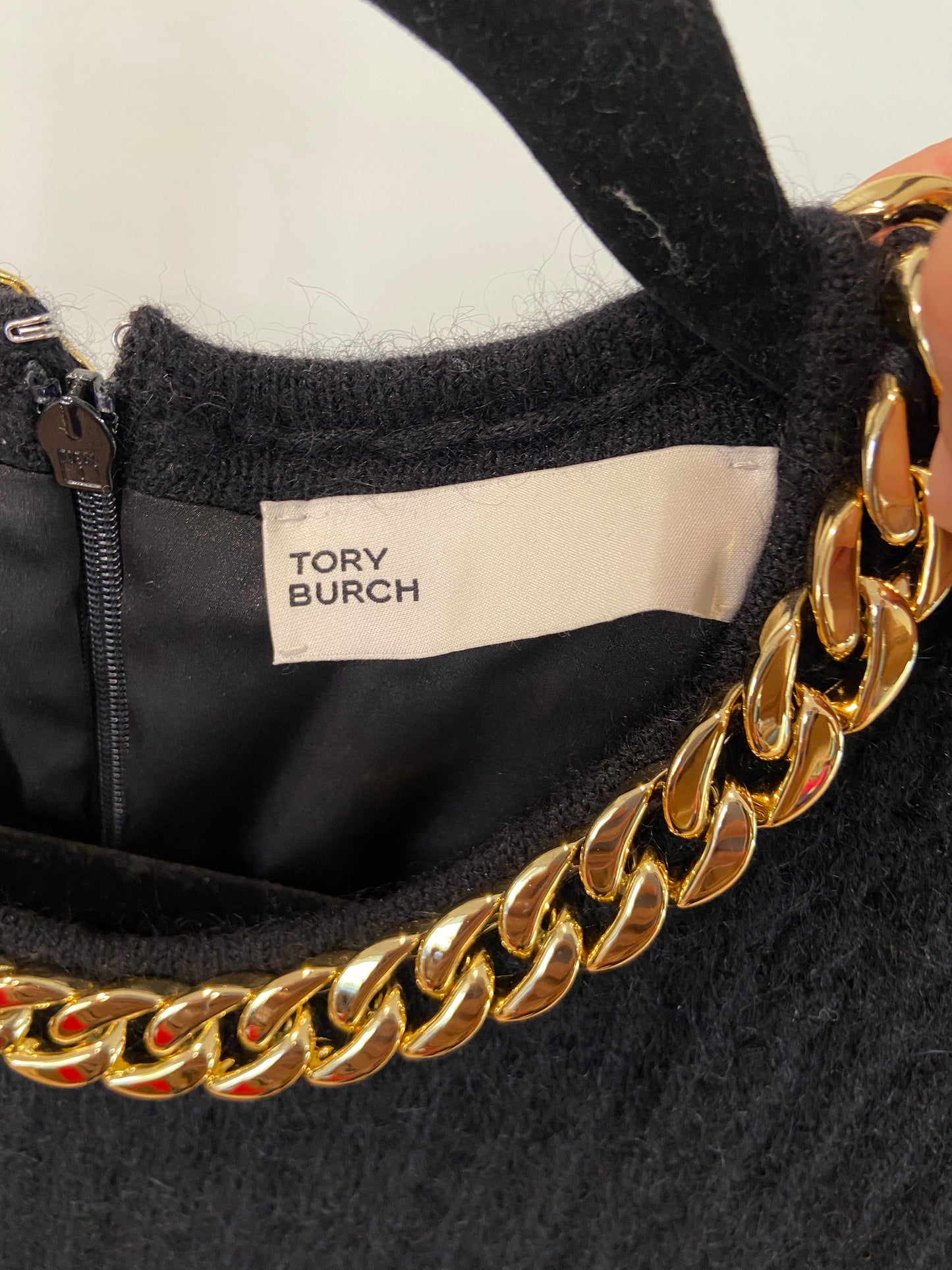 Tory Burch Chain-Detail Waffle-Knit Mini Dress size L