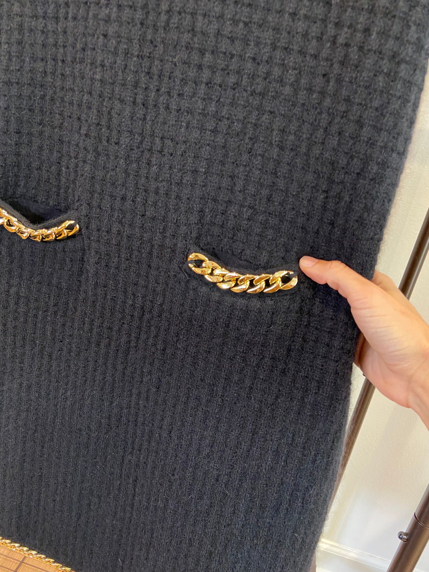 Tory Burch Chain-Detail Waffle-Knit Mini Dress size L