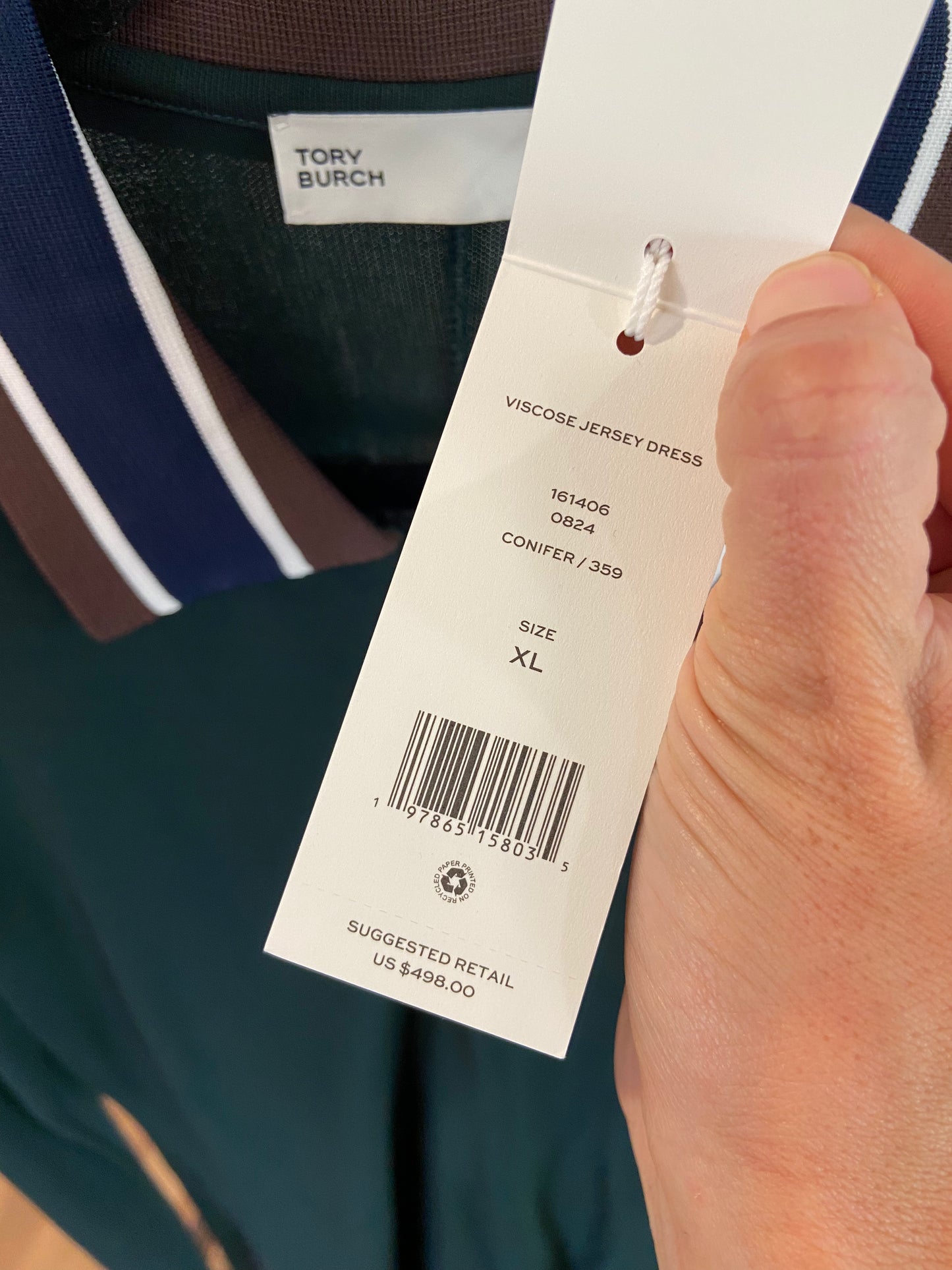 Tory Burch Jersey Viscose Dress in Conifer size XL