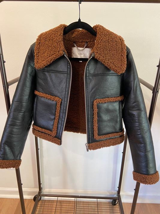 ALC Archer Vegan Leather Fleece Trim Jacket size XS