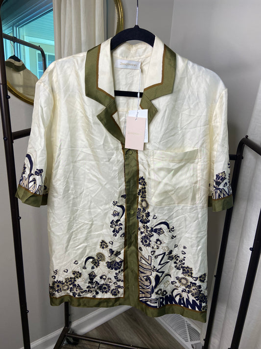 Zimmermann Uniform Short Sleeve Silk Button Up size M