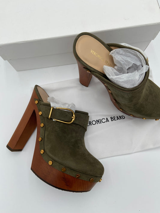 Veronica Beard Alek Croco Heeled Buckle Clogs size 7.5