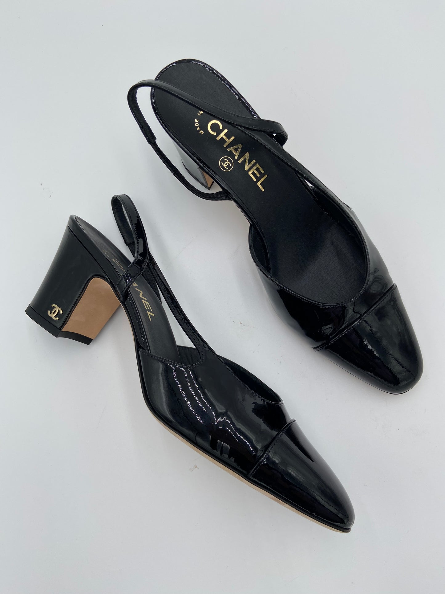 Chanel Patent Leather Slingback Heels size 39.5
