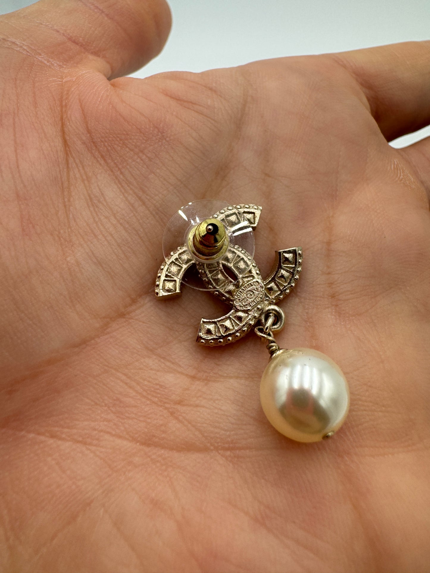 Chanel 23V Gold, Pearly White and Crystal Earrings