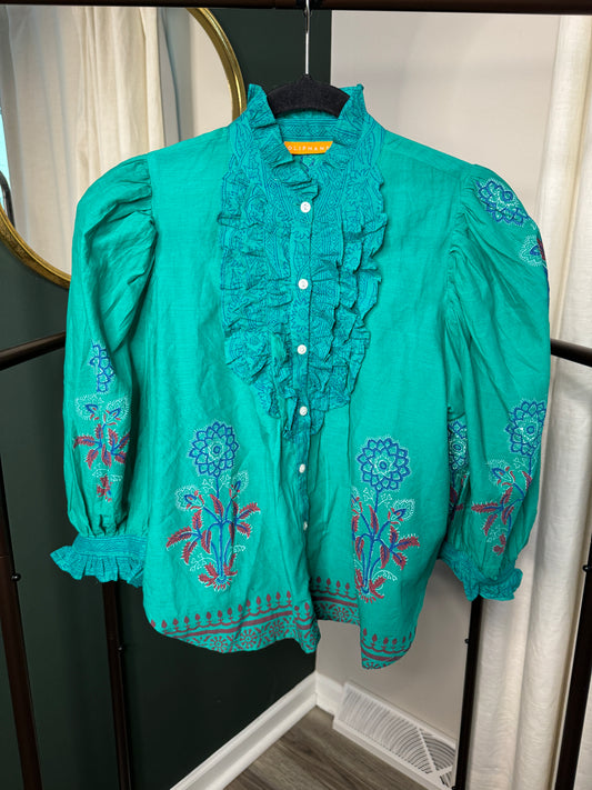 Oliphant Ruffle Front Blouse size XXS