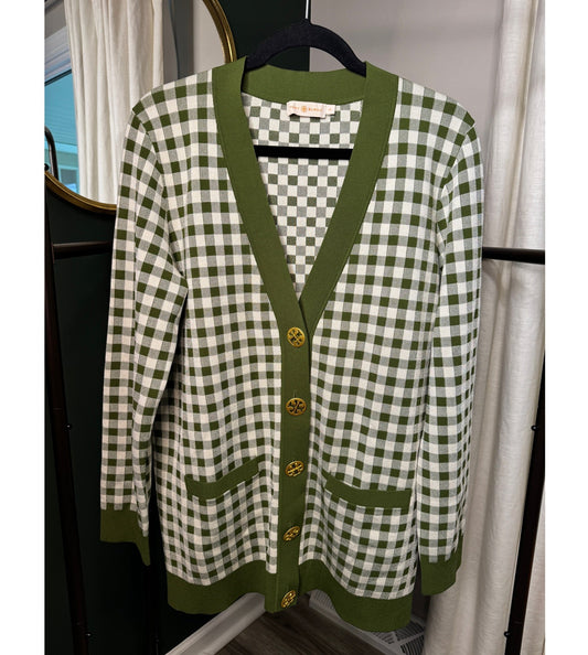 Tory Burch Simone Gingham Cardigan size Large