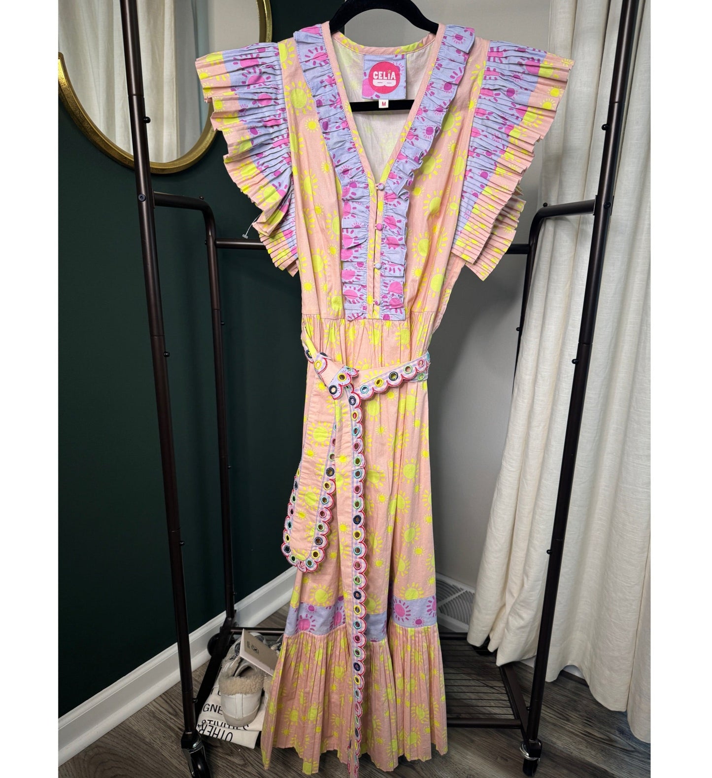 Celia B Dafne Ruffle Midi Dress size M