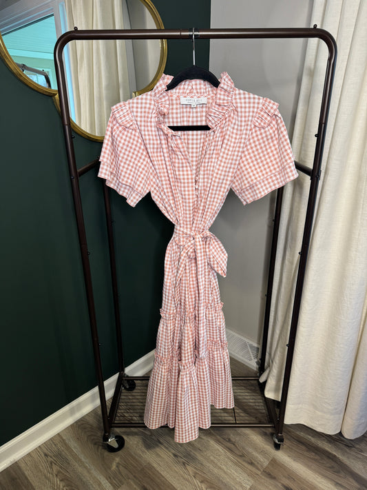 Hunter Bell Matthews Pink Gingham Midi Dress size XS & S