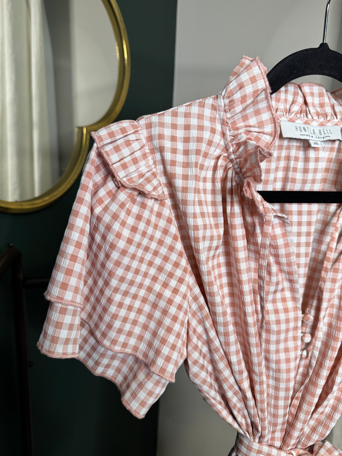 Hunter Bell Matthews Pink Gingham Midi Dress size XS & S
