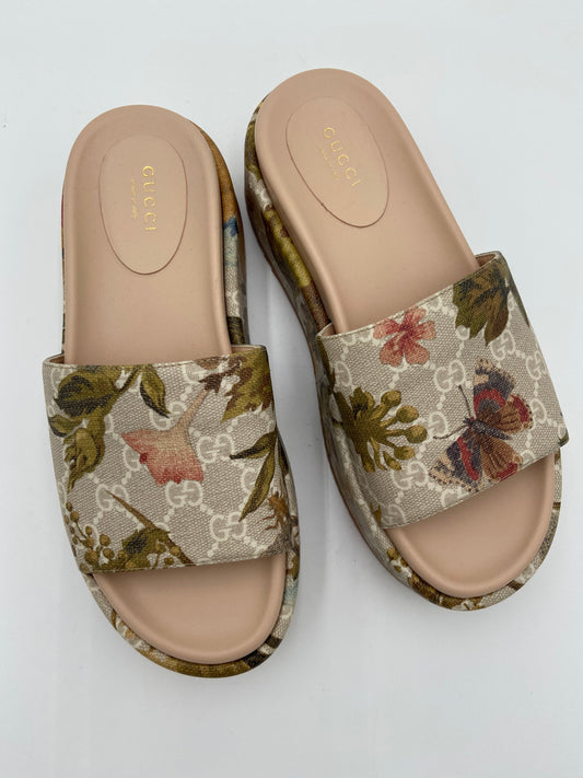 Gucci GG Supreme Monogram Flora Angelina Platform Slides size 37.5