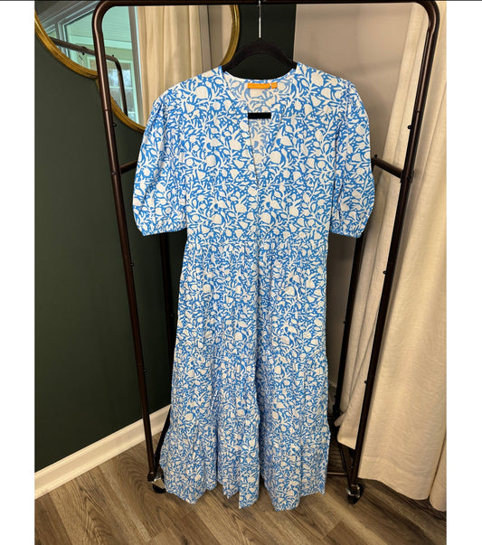 Oliphant Puff Sleeve Midi Dress Canary Blue size XS