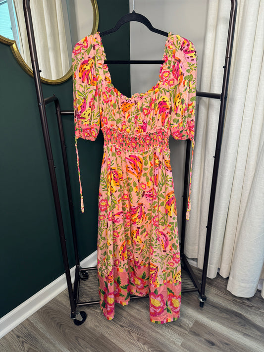 Farm Rio Painted Bananas Midi Dress size S