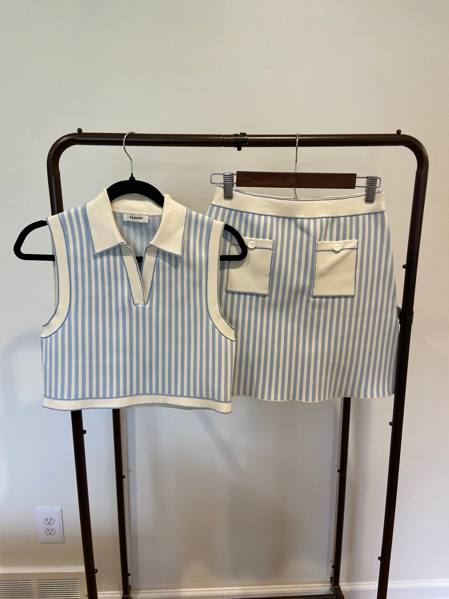 Sandro Aussy Stripe Crop Sleeveless Polo Top with Aussna Skirt size 3 / 38 US L