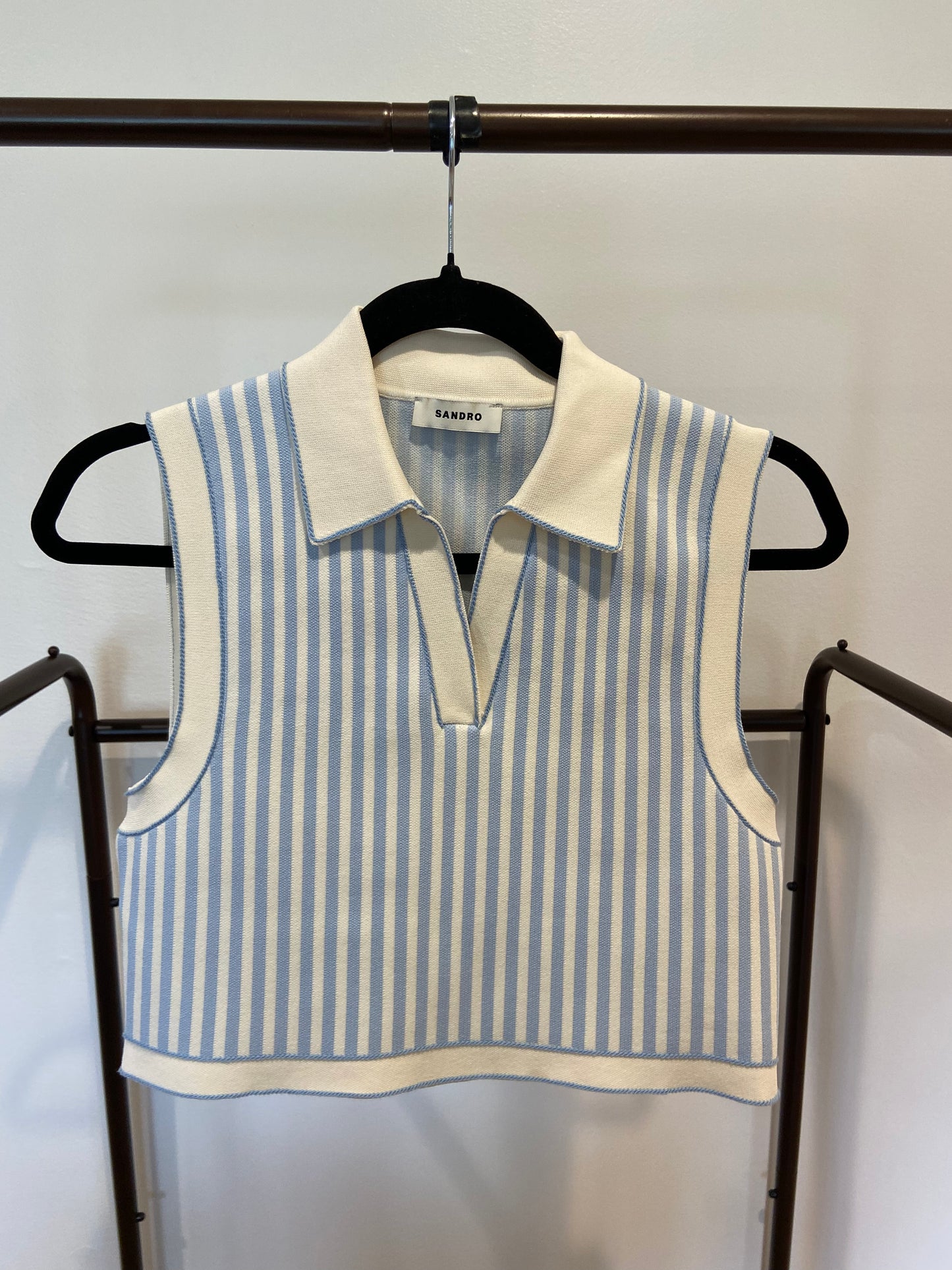 Sandro Aussy Stripe Crop Sleeveless Polo Top with Aussna Skirt size 3 / 38 US L