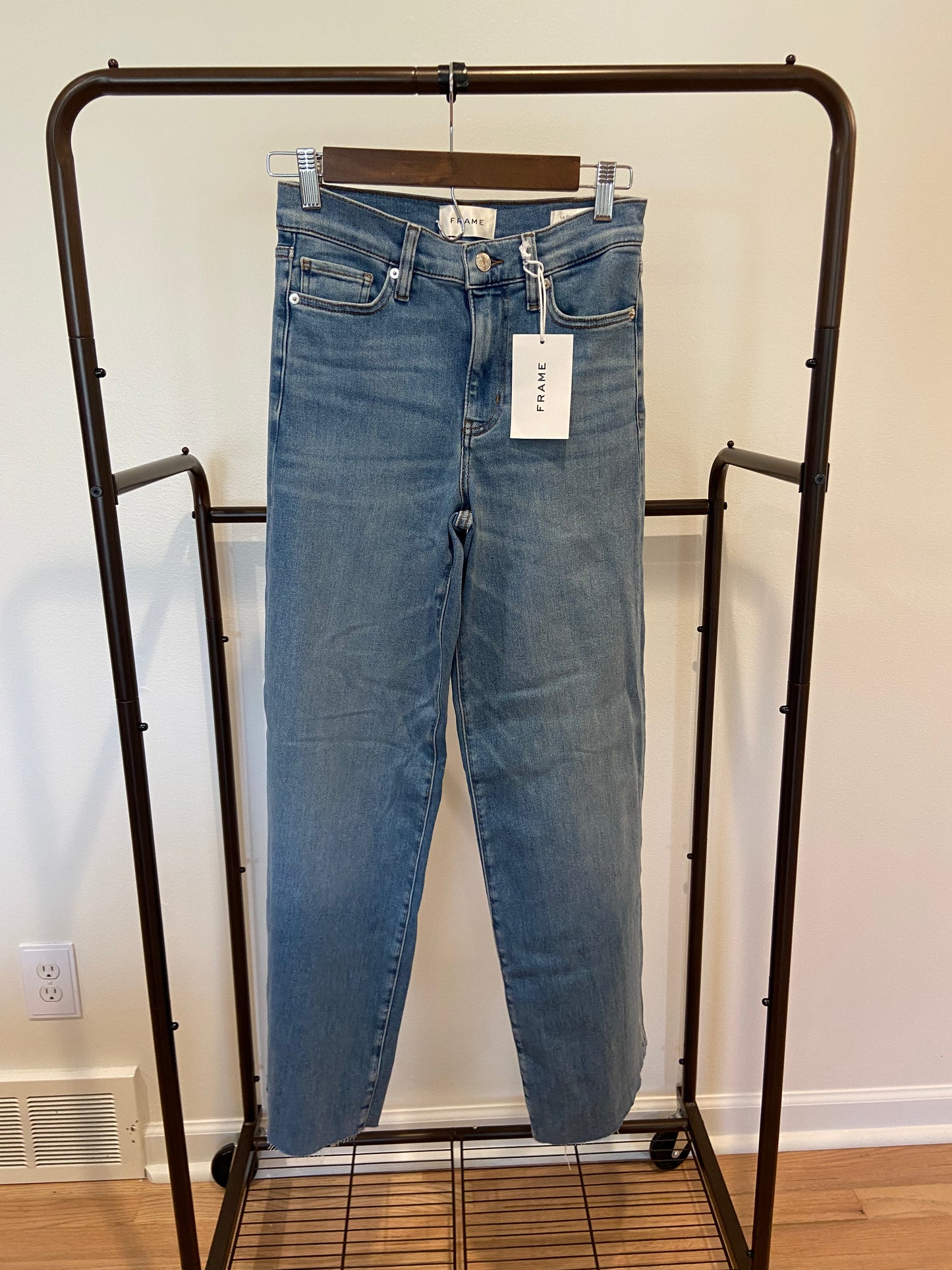 Frame Le Slim Palazzo Raw Hem Wide Leg Jeans in Clue Raw After Wash size 26