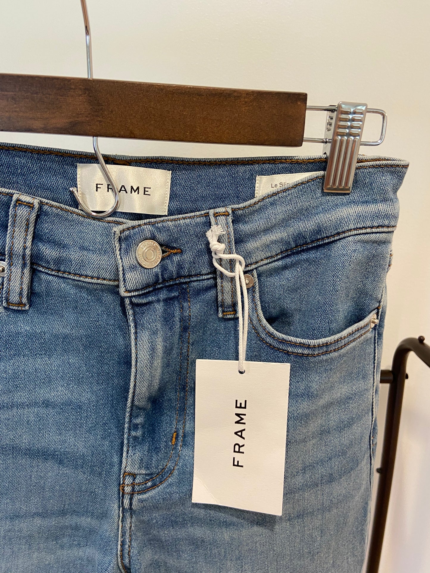 Frame Le Slim Palazzo Raw Hem Wide Leg Jeans in Clue Raw After Wash size 26