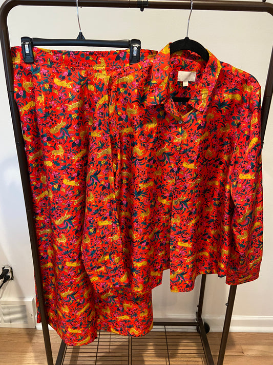 J. Crew Collection Silk Twill Set Jungle Cat Cerise size 12/16