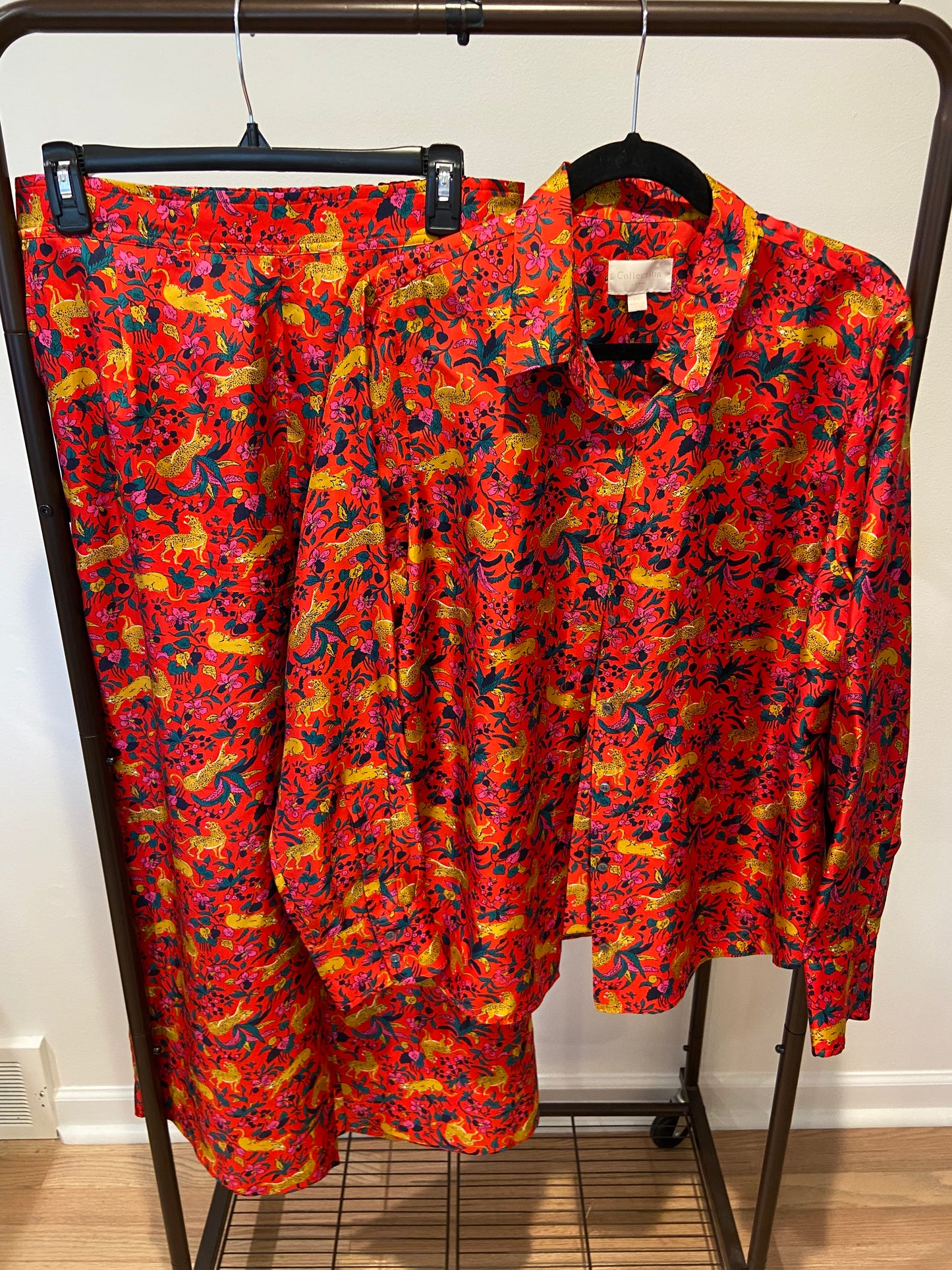 J. Crew Collection Silk Twill Set Jungle Cat Cerise size 12/16