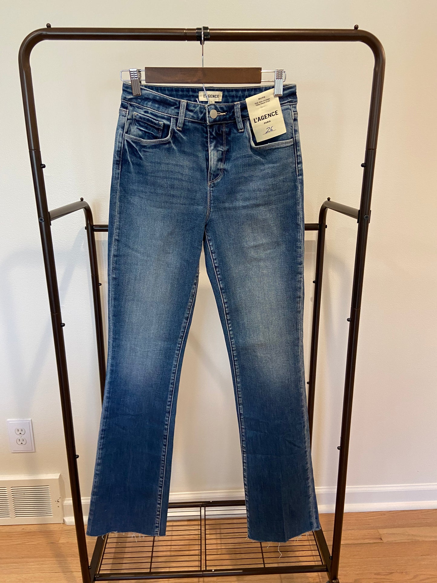 L'Agence Ruth High Rise Straight Jeans in Cambridge Wash size 26