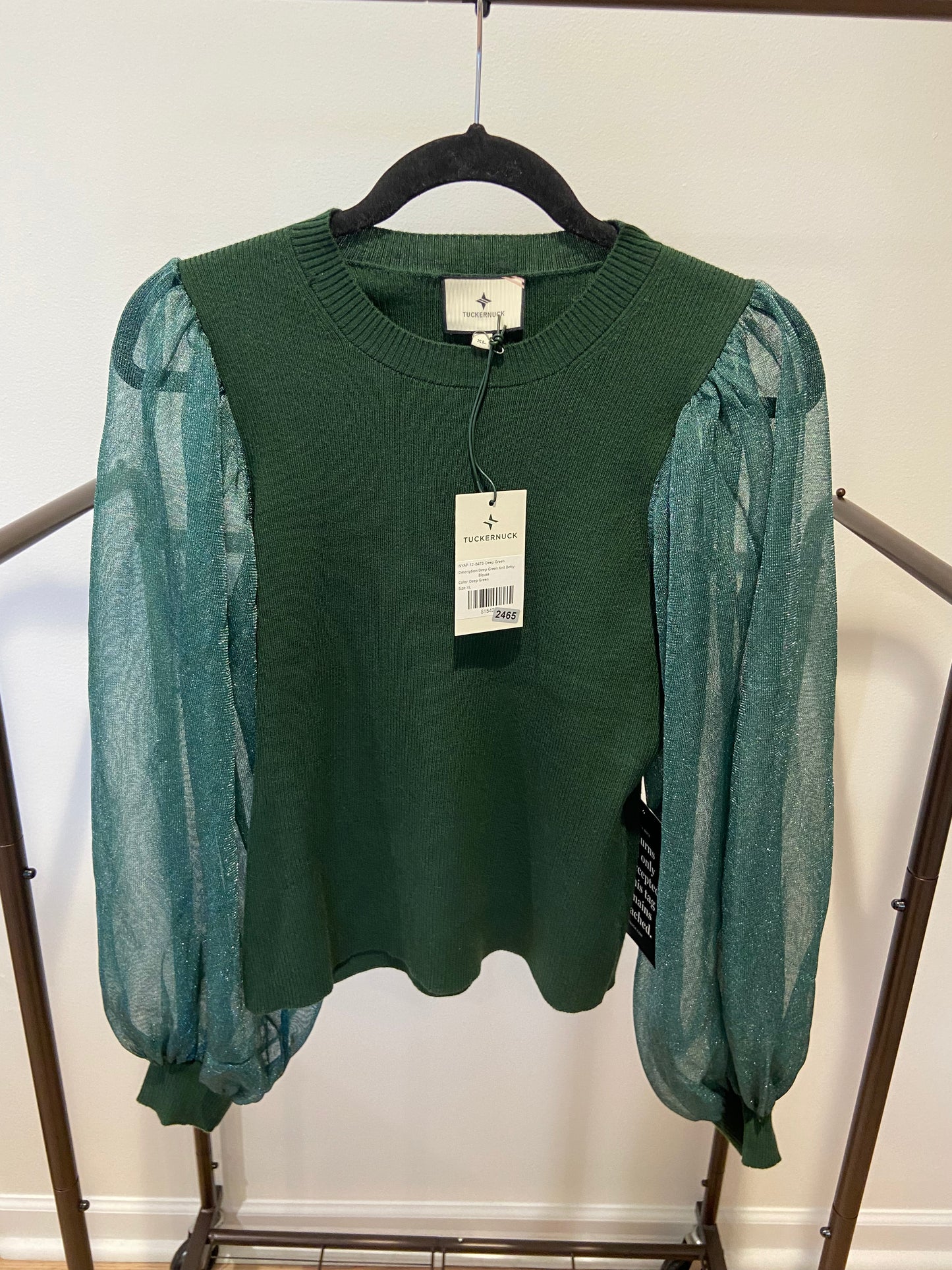 Tuckernuck Betsy Sheer Balloon Sleeve Knit Blouse Green size X: