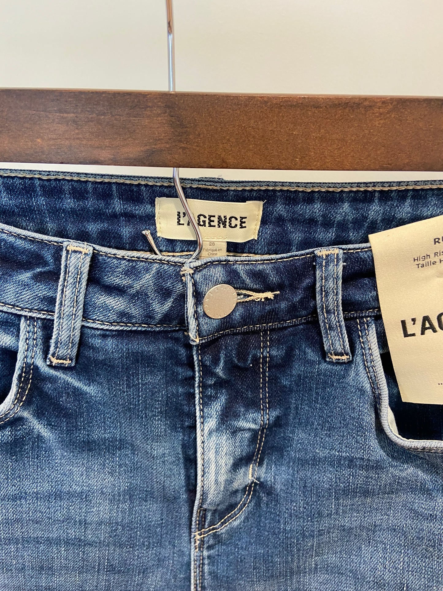 L'Agence Ruth High Rise Straight Jeans in Cambridge Wash size 26