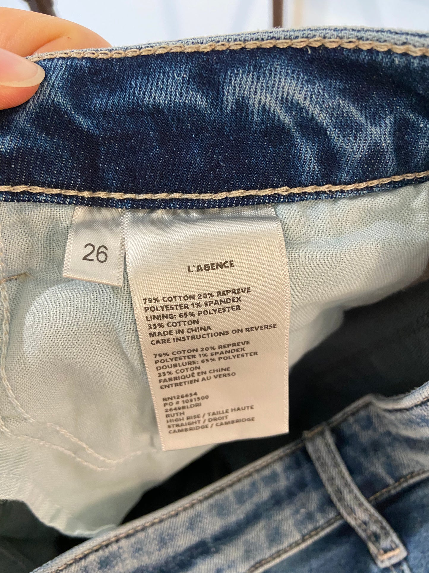 L'Agence Ruth High Rise Straight Jeans in Cambridge Wash size 26
