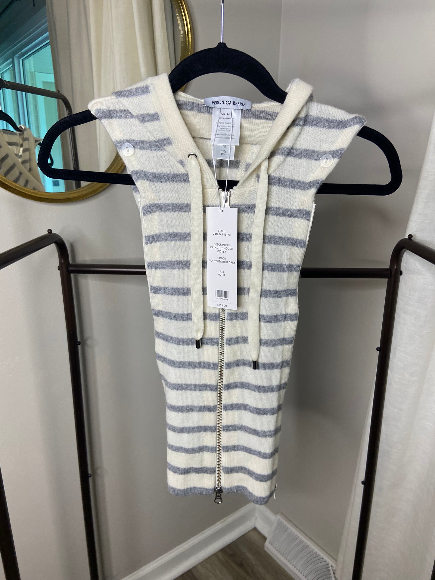 Veronica Beard Cashmere Blend Hoodie Dickey Ivory & Grey Stripes size 00-14