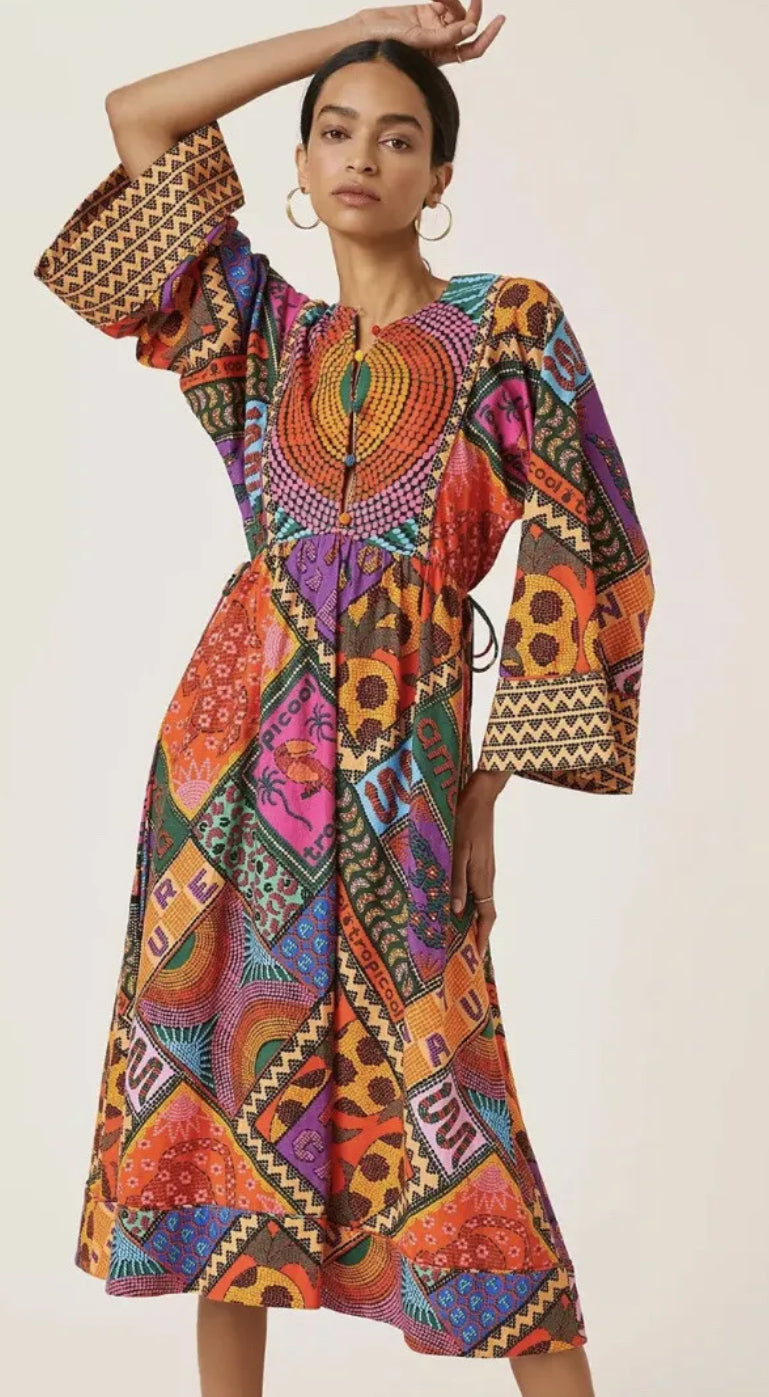 Farm Rio Dotted Patchwork Midi Dress size XL